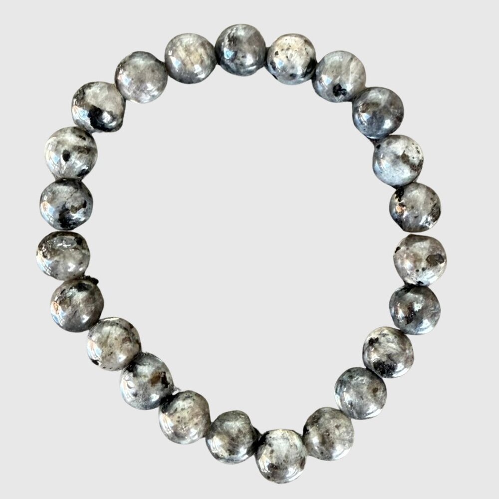 Gray Labradorite Energy Bracelet 6.75 inch Natural Stone Beaded Stretch 8mm Bead